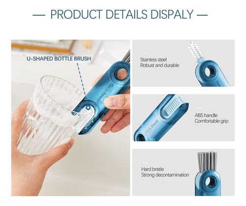 Juego De Cepillos 3 En 1 Cleanpro Para Limpiar Botellas Azul Azul