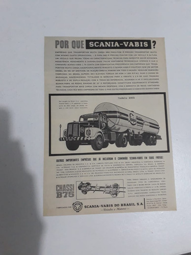 Propaganda Antiga Caminhão Scania Vabis B 75 1961 Publicid  