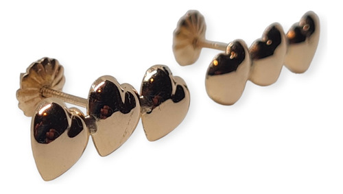 Aros Triple Corazón 2 Oro 18 Kilates (18k)