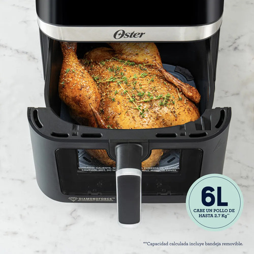 Oster® Freidora De Aire Digital, Recubrimiento Oster® Diamondforce, Con Ventana Y Luz Interna, 6l De Capacidad, 10 Programas Automáticos, Ckstaf60wddf Negro