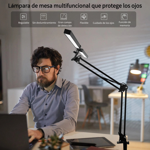 Lámpara Led De Doble Brazo Lámpara De Escritorio De Oficina Estructura Negro Pantalla Blanco