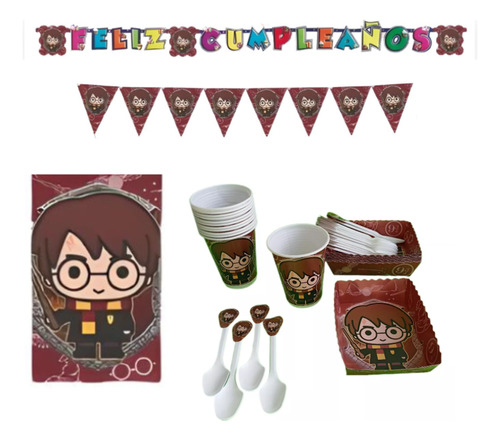 Kit Decoracion Completo Vasos+platos Harry Potter 12niños