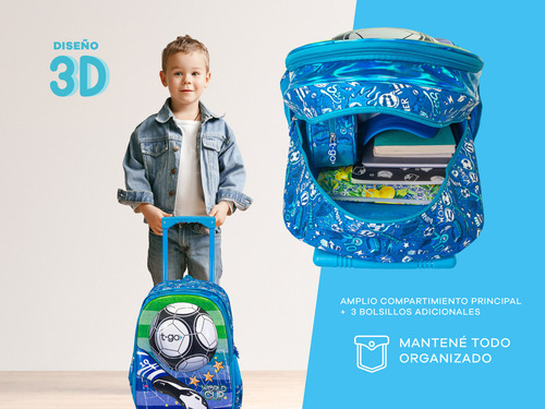 Mochila Carrito Diseño 3d Para Nene T-go Base Reforzada Color Azul Diseño de la tela Estampado