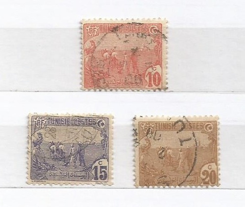 Selo Tunísia,3 Selos Série Fazendeiro 1906,yvert 32/34,usado