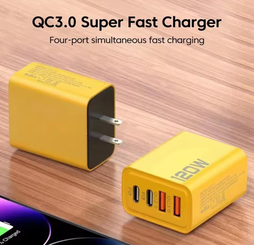 Cargador Turbo 120w Tipo C Usb Iphone 14 15 Sam Xio Huawei Amarillo