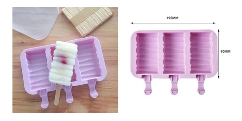 Imagem 3 de 8 de Forma De Picolé Em Silicone Com Tampa Faz 3 Sorvetes Zig Zag