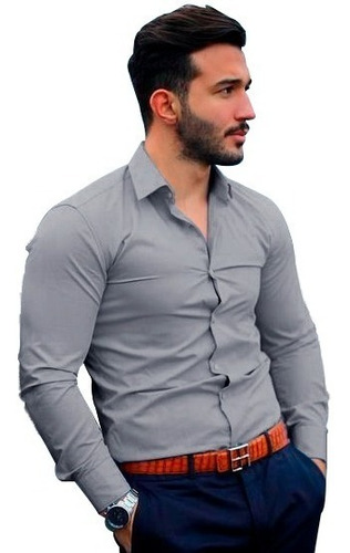 Camisa Hombre Slim Fit Strech Manga Larga Vanquish Lisa  Bk 