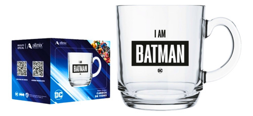 Caneca De Vidro 300 Ml Batman Dc Vintage Cor Transparente