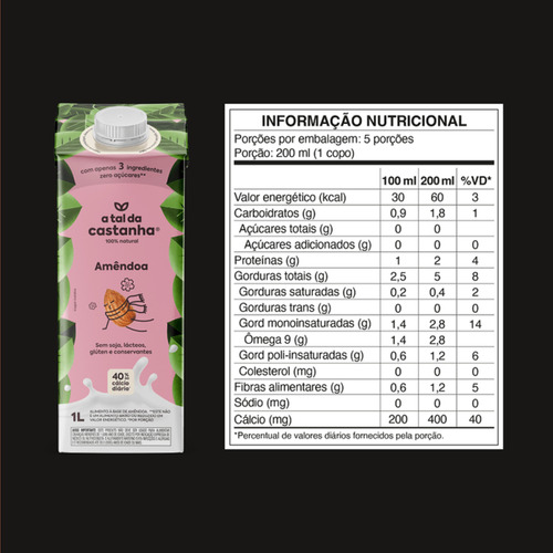 Bebida Vegetal Amêndoa A Tal Da Castanha 1 Litro