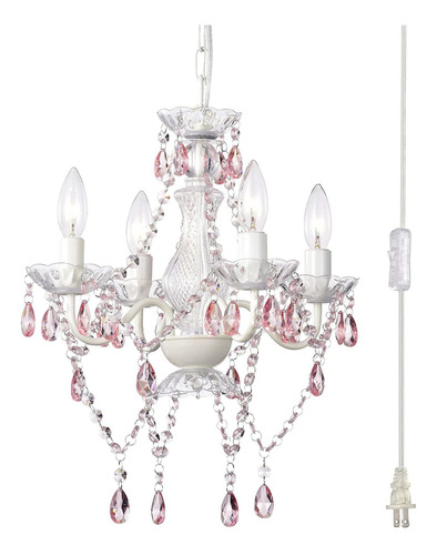 Candelabro Conector Rosa Blanco Detalle Cristal 4 Luz