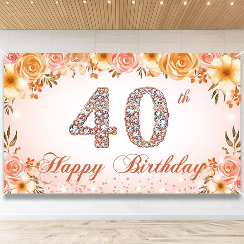 Cartel De Feliz Cumpleaños 40, Decoración De Cumpleaños 40 P