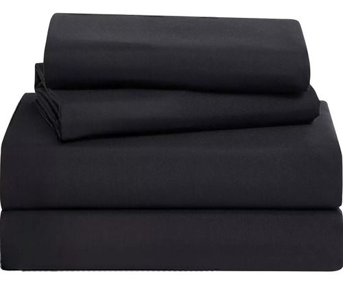 Juego De Sábanas Hotelera Twin Size 600h Una Plaza Y Media Negro