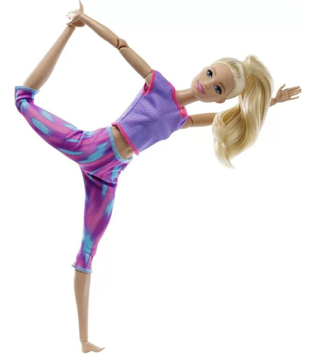 Boneca Colecionável Barbie Menina Loira Ioga Yoga - Completamente Toda Articulada Para Mexer - Coleção Made To Move - Mattel Brinquedos
