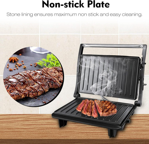 Sandwichera Parrillera Placas Antiadherente Barbacoa Carnes Negro