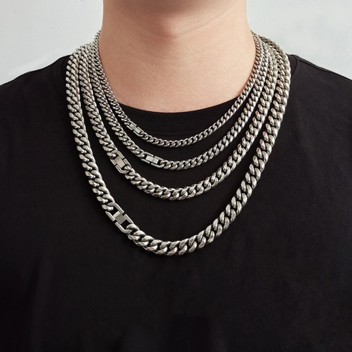Collar Unisex Miami Cubano Cadena Pulido Acero Inox Plateado 6mm-65cm