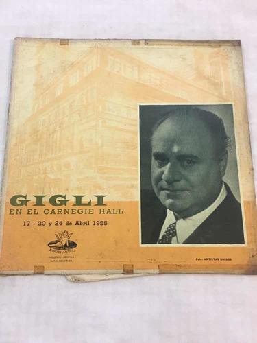 Gigli En El Carnegie Hall Disco Vinilo Lp Discos Angel 1955 (Usado)