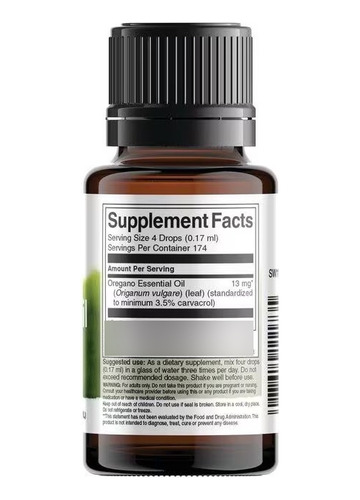 Aceite De Oregano Extracto Liquido 29.6ml Swanson