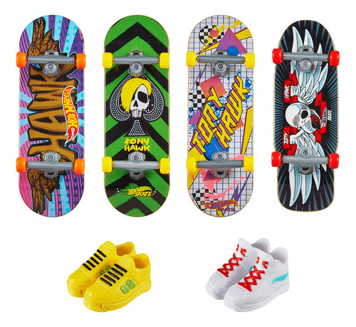 Hot Wheels, Multipack De Skate, Rampa Vert, 4 Patinetas Para Dedos Y 2 Pares De Tenis De Skate, Hot Wheels Skate, Juguete Para Niños, Mattel