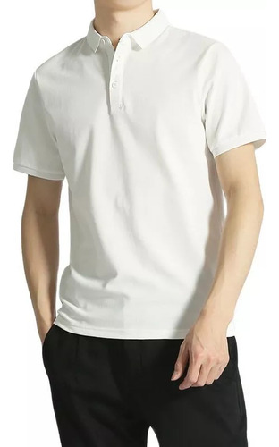 Polo Liso De Algodón De Manga Corta Para Hombre De Talla Gra
