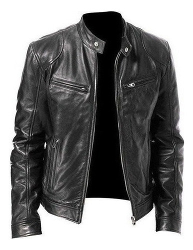 Chamarra De Cuero For Hombre Con Cremallera Biker [s]