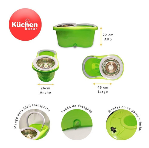 Imagen 3 de 10 de Balde Con Mopa Centrifuga Eco 1 Repuesto Cuotas