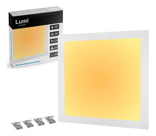 Kit 2 Luminario Painel Plafon 420x420 Super Led Embutir 60w Bivolt Branco Quente Lumi 1ª Linha