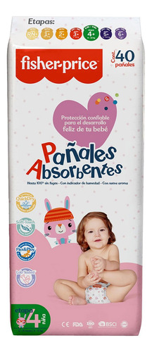 Pañales Para Bebe Fisher-price Etapa 4 100% Absorción 40 Pzs Género Niñas