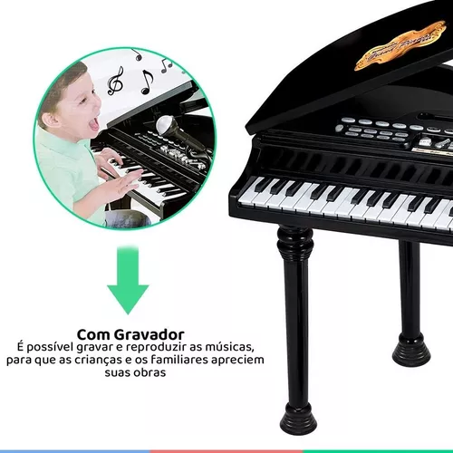 Piano Infantil Musical Microfone E Banquinho Função Gravação Cor Rosa Pilha