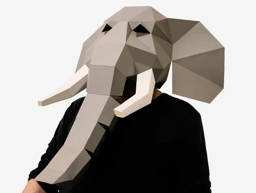 Máscara Elefante Con Trompa Móvil Halloween Poligonal 3d