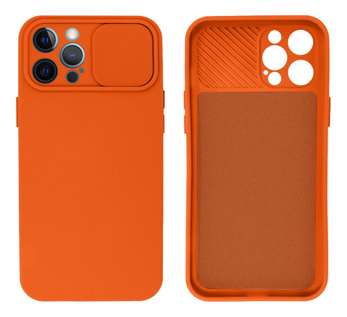 Cubre y cierra la cámara. Colores de diapositiva compatibles con el iPhone 12 Pro Max. Color: naranja