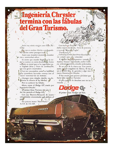 Cartel De Chapa Publicidad Antigua Dodge Gt Y289