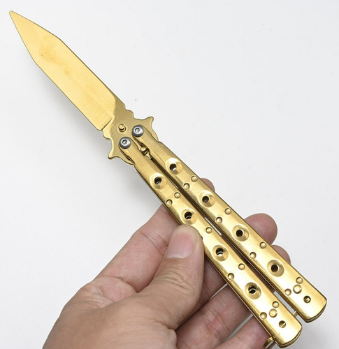 Canivete Butterfly Borboleta Gold Dourado Aço