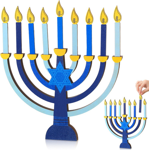 Menorá De Hanukkah Con Velas De Madera Extraíbles, Menorá De