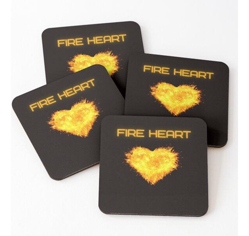 Set Posavasos Corazón De Fuego En Llamas Amor Ardiente Calid