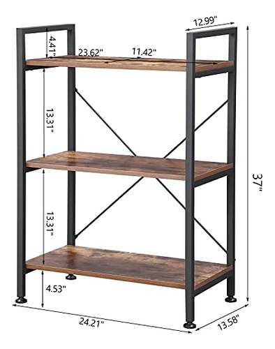 Bewishome 37 H 3 Tier Bookshelf, Estantería De Libro Rústi