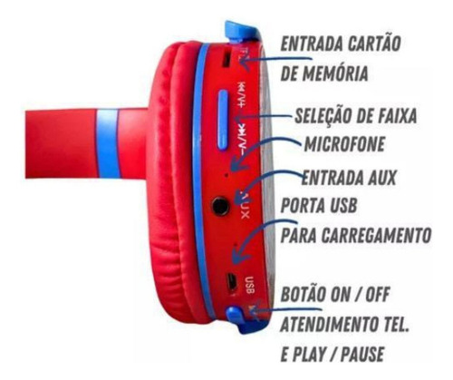 Fone De Ouvido Sem Fio Bluetooth Headphone Infantil Para Criança Menino E Menina Do Super Mário Bros Para Jogos Musica Diversão Compativel Com Samsung Motorola Xiaomi iPhone Azul Marca Bribel