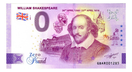 Billete 0 Zero Pound Souvenir W. Shakespeare Inglaterra 2023