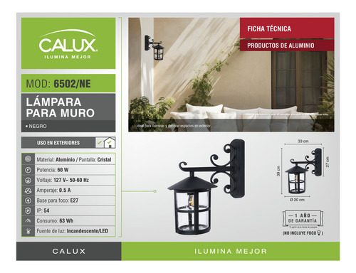Lámpara De Pared Calux 6502/ne
