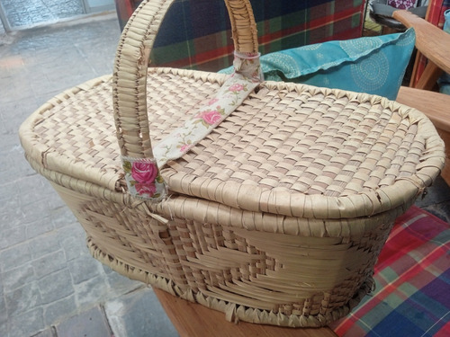 Canasto Cesta Picnic Mimbre Tejido 52x28x22