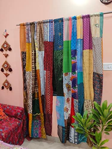 Cortina Y Cortinas De Patchwork Multicolor Sari Vintage Para