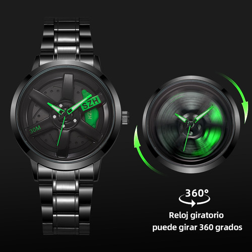Reloj De Rueda De Coche Diseño Creativo Giratorio En 3d Verde