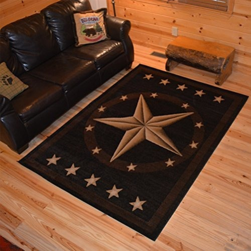 Rustico Lodge, Texas Star Alfombra De Area, Negro