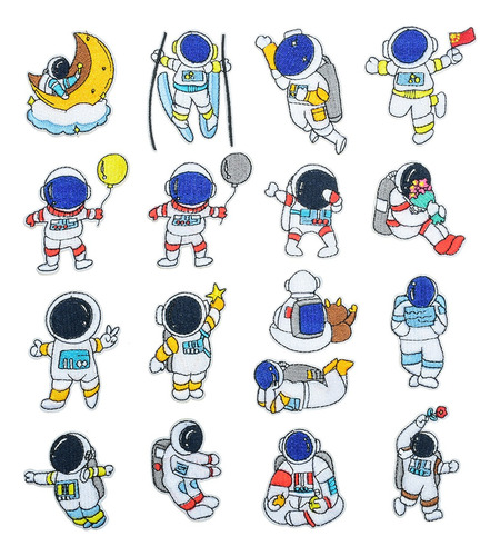 Set De 17 Parches Bordados Termoadhesivos Astronautas