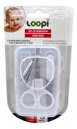 Set De Tijera Alicate Lima 8720 Uñas Cuidado D Bebe Loopi Blanco Loopi