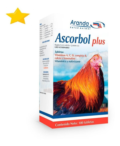 Ascorbol Plus Vitaminas Gallos 100 Tableta Aranda 5 Piezas