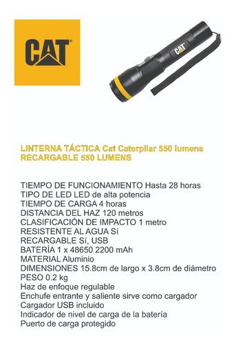 Linterna Táctica Cat Caterpilar 550 Lumens Recargable Regula