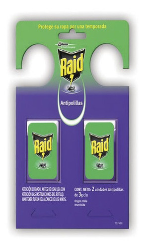 Imagen 1 de 1 de Insecticida Raid Percha Anti Polillas Continuo 2u