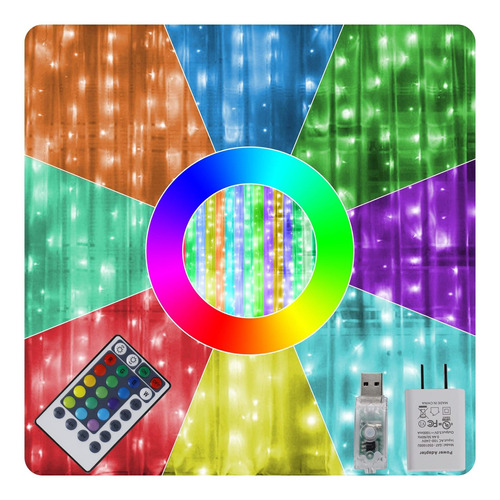 Cortina De Luces Led Rgb 4 Modos Control Remoto 9.8x9.8 Pies