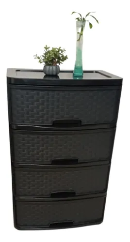 Cajonera 4 Niveles Ancha Negro Rattan 83 X 54 X 38 Cm