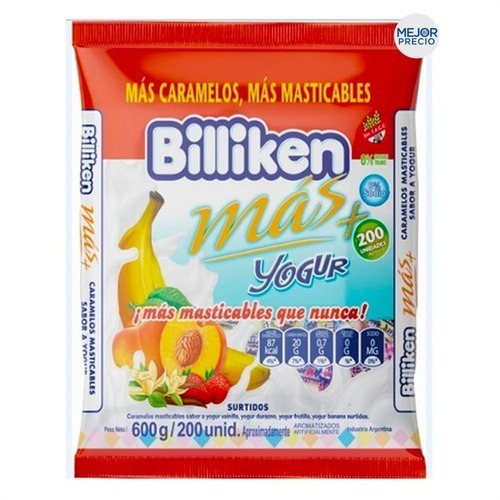 Caramelos Masticable Billiken X 600gr Yogurt 200u Surtidos 